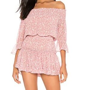 MISA Los Angeles Darla Off Shoulder Mini Dress Pink Floral Medium NWOT